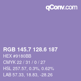 カラーコード: RGB 145.7 128.6 187 | qconv.com