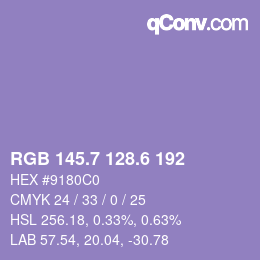 カラーコード: RGB 145.7 128.6 192 | qconv.com