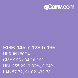 カラーコード: RGB 145.7 128.6 196 | qconv.com