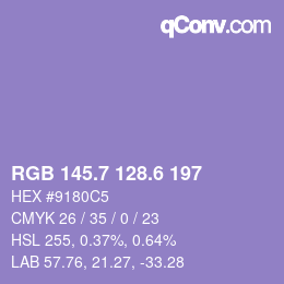 カラーコード: RGB 145.7 128.6 197 | qconv.com