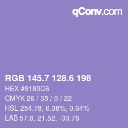 カラーコード: RGB 145.7 128.6 198 | qconv.com