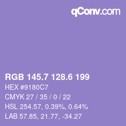 カラーコード: RGB 145.7 128.6 199 | qconv.com