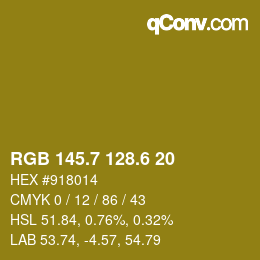 カラーコード: RGB 145.7 128.6 20 | qconv.com