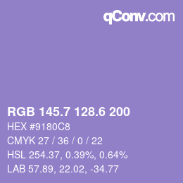 カラーコード: RGB 145.7 128.6 200 | qconv.com