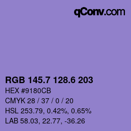 カラーコード: RGB 145.7 128.6 203 | qconv.com