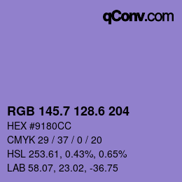 カラーコード: RGB 145.7 128.6 204 | qconv.com