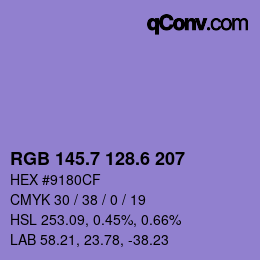 カラーコード: RGB 145.7 128.6 207 | qconv.com