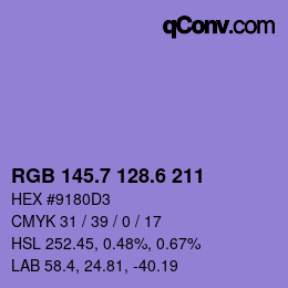カラーコード: RGB 145.7 128.6 211 | qconv.com