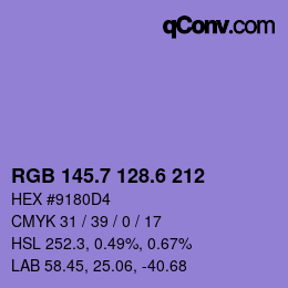 カラーコード: RGB 145.7 128.6 212 | qconv.com