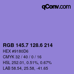 カラーコード: RGB 145.7 128.6 214 | qconv.com