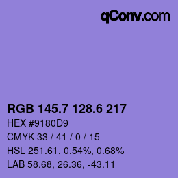 カラーコード: RGB 145.7 128.6 217 | qconv.com