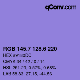 カラーコード: RGB 145.7 128.6 220 | qconv.com