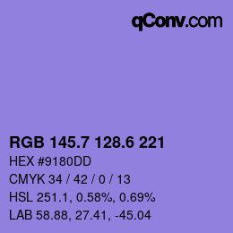 カラーコード: RGB 145.7 128.6 221 | qconv.com
