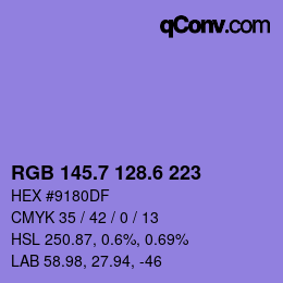カラーコード: RGB 145.7 128.6 223 | qconv.com