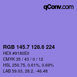 カラーコード: RGB 145.7 128.6 224 | qconv.com