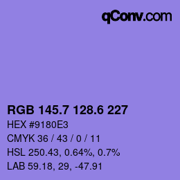 カラーコード: RGB 145.7 128.6 227 | qconv.com