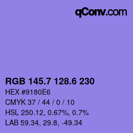 カラーコード: RGB 145.7 128.6 230 | qconv.com