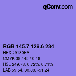 カラーコード: RGB 145.7 128.6 234 | qconv.com