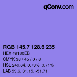 カラーコード: RGB 145.7 128.6 235 | qconv.com