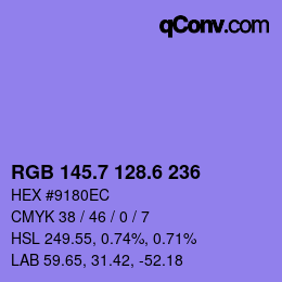 カラーコード: RGB 145.7 128.6 236 | qconv.com