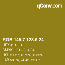 カラーコード: RGB 145.7 128.6 24 | qconv.com