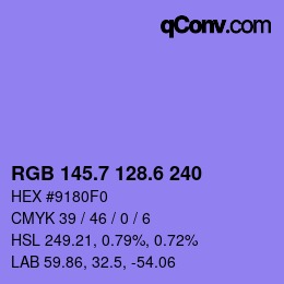 カラーコード: RGB 145.7 128.6 240 | qconv.com
