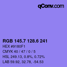 カラーコード: RGB 145.7 128.6 241 | qconv.com