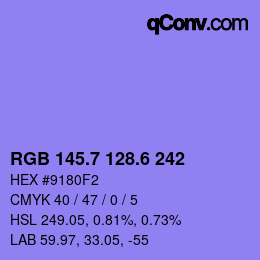 カラーコード: RGB 145.7 128.6 242 | qconv.com