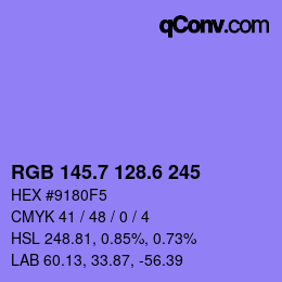 カラーコード: RGB 145.7 128.6 245 | qconv.com