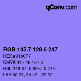 カラーコード: RGB 145.7 128.6 247 | qconv.com