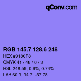 カラーコード: RGB 145.7 128.6 248 | qconv.com