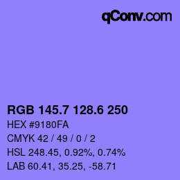 カラーコード: RGB 145.7 128.6 250 | qconv.com
