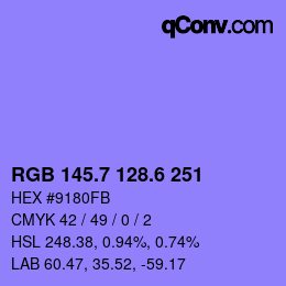 カラーコード: RGB 145.7 128.6 251 | qconv.com