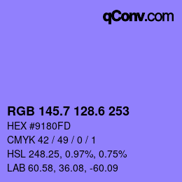 カラーコード: RGB 145.7 128.6 253 | qconv.com