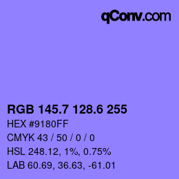 カラーコード: RGB 145.7 128.6 255 | qconv.com
