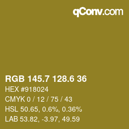 カラーコード: RGB 145.7 128.6 36 | qconv.com