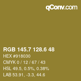 カラーコード: RGB 145.7 128.6 48 | qconv.com