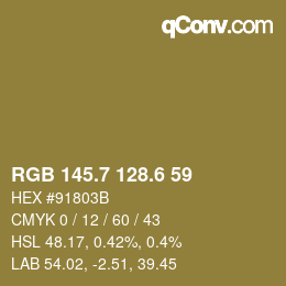 カラーコード: RGB 145.7 128.6 59 | qconv.com