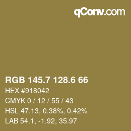 カラーコード: RGB 145.7 128.6 66 | qconv.com