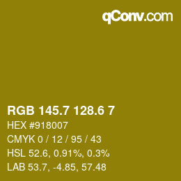 カラーコード: RGB 145.7 128.6 7 | qconv.com