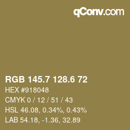 カラーコード: RGB 145.7 128.6 72 | qconv.com