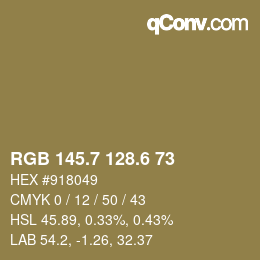 カラーコード: RGB 145.7 128.6 73 | qconv.com