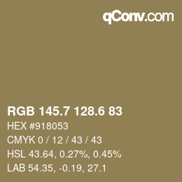 カラーコード: RGB 145.7 128.6 83 | qconv.com
