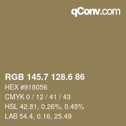 カラーコード: RGB 145.7 128.6 86 | qconv.com