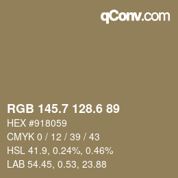 カラーコード: RGB 145.7 128.6 89 | qconv.com