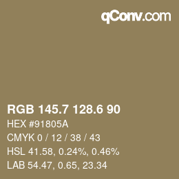 カラーコード: RGB 145.7 128.6 90 | qconv.com