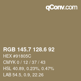カラーコード: RGB 145.7 128.6 92 | qconv.com