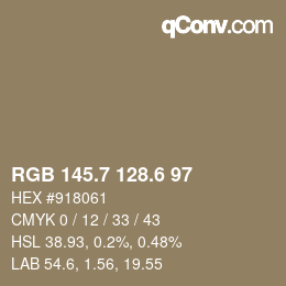 カラーコード: RGB 145.7 128.6 97 | qconv.com