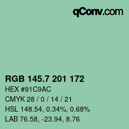 カラーコード: RGB 145.7 201 172 | qconv.com