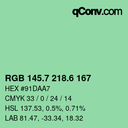 カラーコード: RGB 145.7 218.6 167 | qconv.com